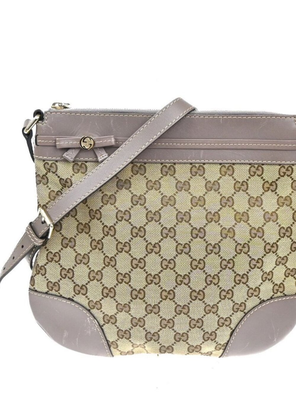 GUCCI Mayfair Shoulder Tote Bag GG Canvas Leather Beige Purple GHW Italy 31TA587